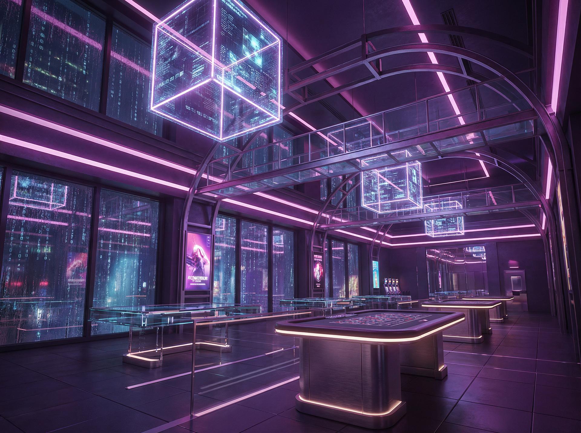 壹号娱乐 - 赛博朋克赌场内部全景